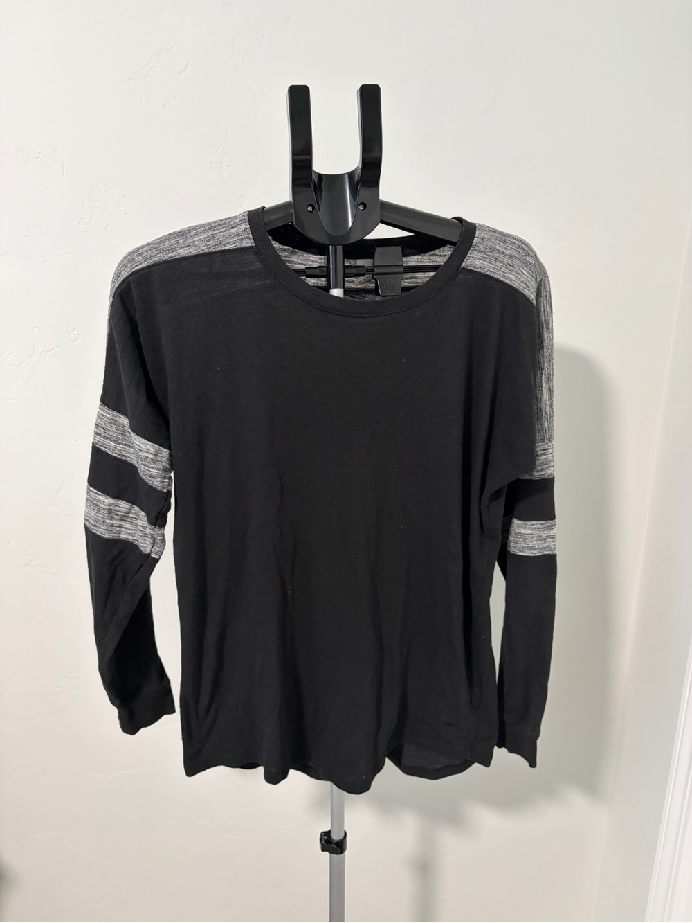 Victoria's Secret Black Long-Sleeve Crewneck with Heather Gray Stripes
